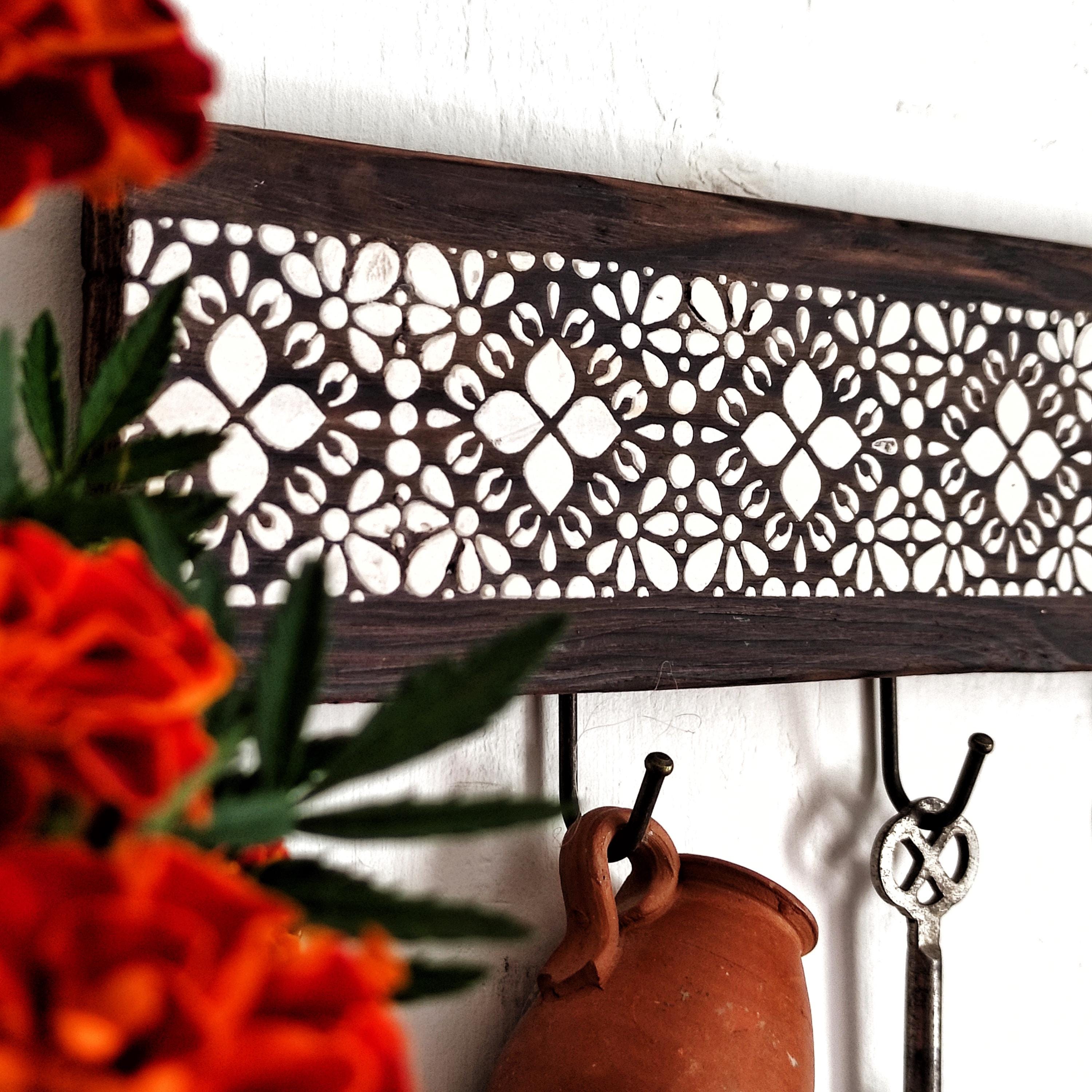 Natural Wood Key Holder for a Wall, Recycling Wood Entryway Organizer ...