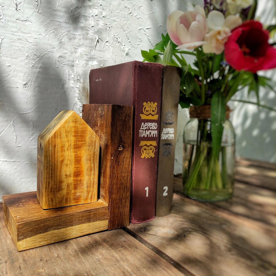 Booklovers Gift Rustic Wooden Bookend, Reclaimed Wood Bookend, Unique ...