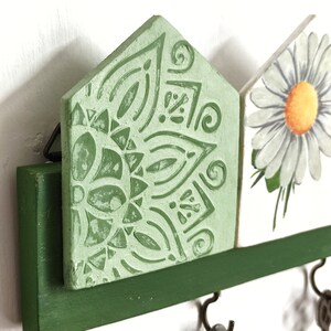 Olive Green Wooden Key Holder for Wall With Chamomile, Handy Painted ...
