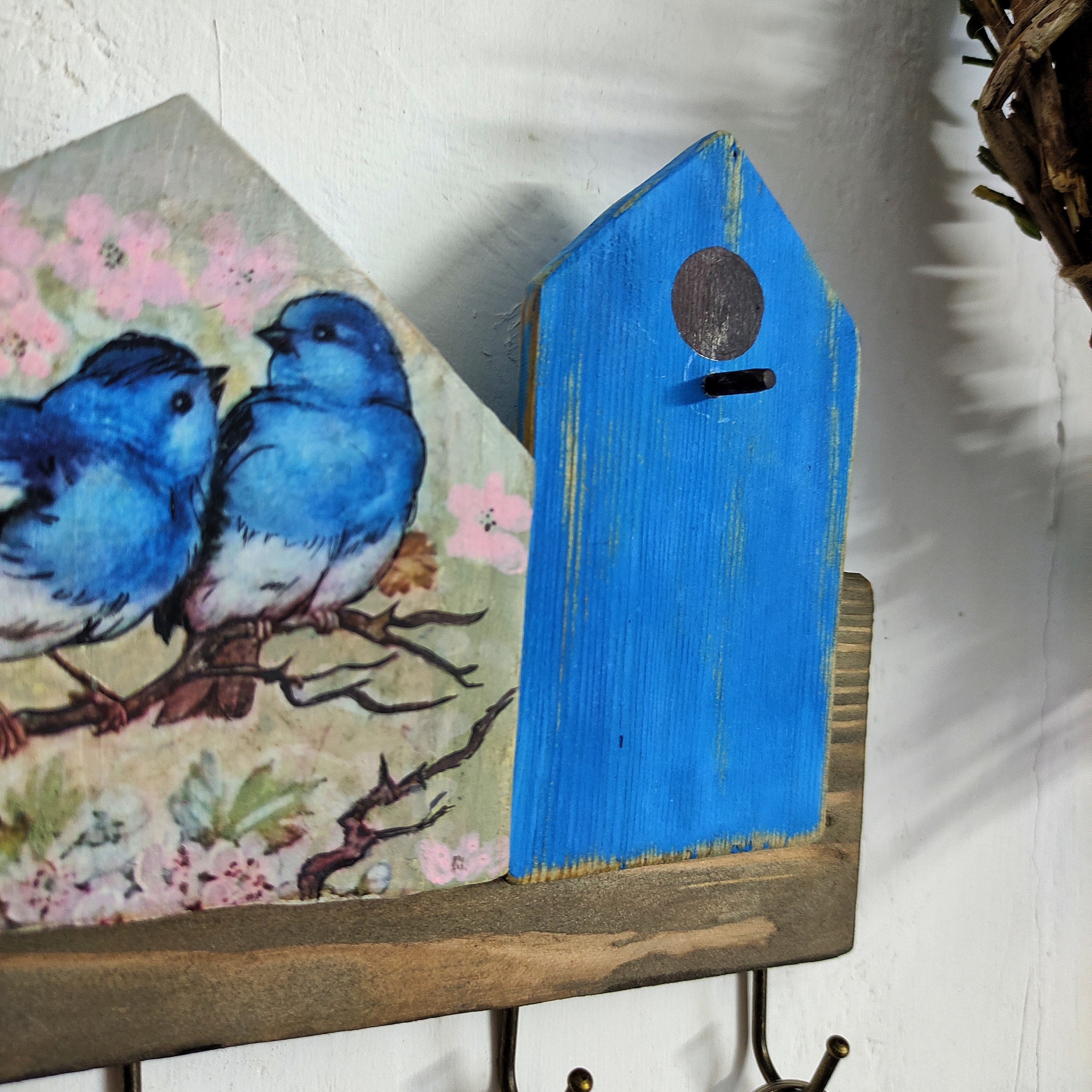 Wooden Key Holder for a Wall With Birds, Wall Organizer With Birds, Key ...