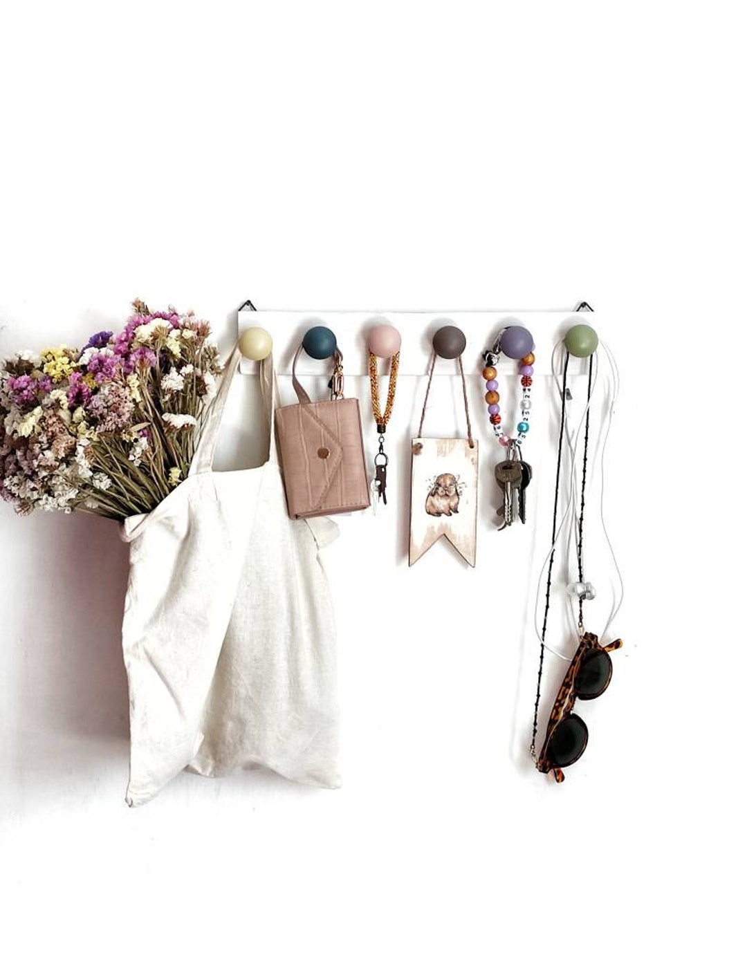 Funny Wooden Wall Organizer, Unique Key Holder, Pastel Key Hooks ...