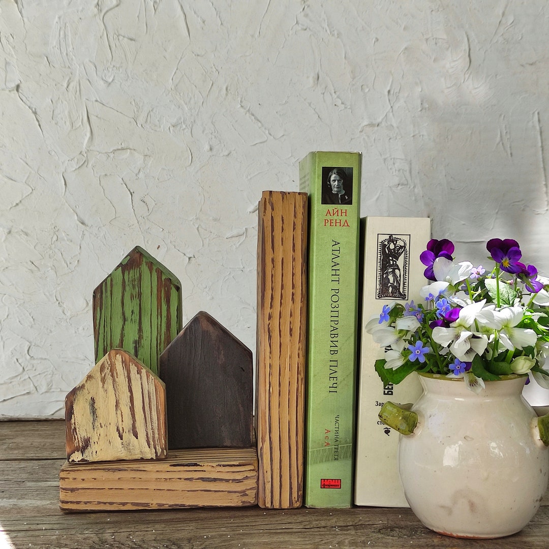 Booklovers Gift Rustic Wooden Bookend, Reclaimed Wood Bookend, Unique ...