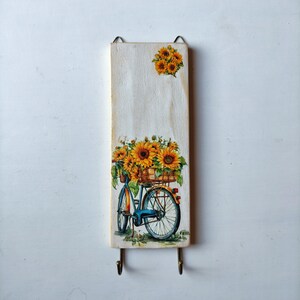 Vertical Wooden Key Holder for a Wall With Sunflowers, Recycling Wood ...