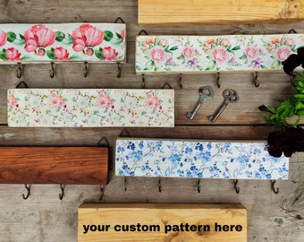 Custom wooden key holder for a wall with your unique pattern, Personalized entryway organizer