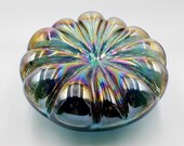 Pumpkin Glass Lamp Night Light Handmade Blown Glass Blue Turquoise Gold Opalescent Halloween