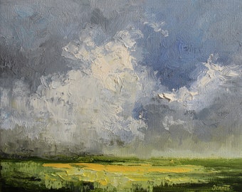 Dramatic Skies Over the Field 10"x8" Original Oil Painting by Jennet Norman