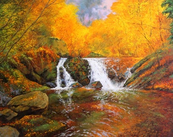 Fall Whispering Waters 30"x40" Original Oil Painting by Jennet Norman