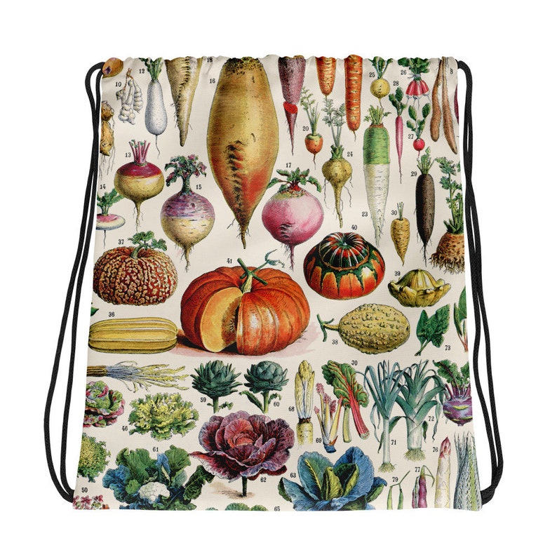 Vegetables Art Grocery Bag Gym Bag Vegetables Illustration Vintage Print 1 Drawstring Bag Book Bag DB1001 Shopping Bag