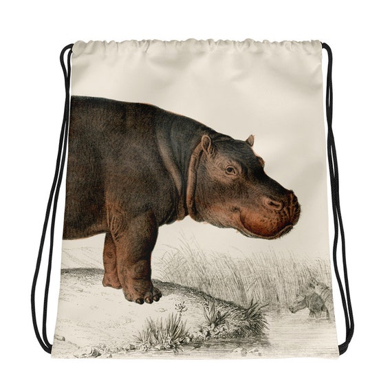 Hippo Vintage Print Tote Bag Hippo Bag Hippo Art Hippo Etsy
