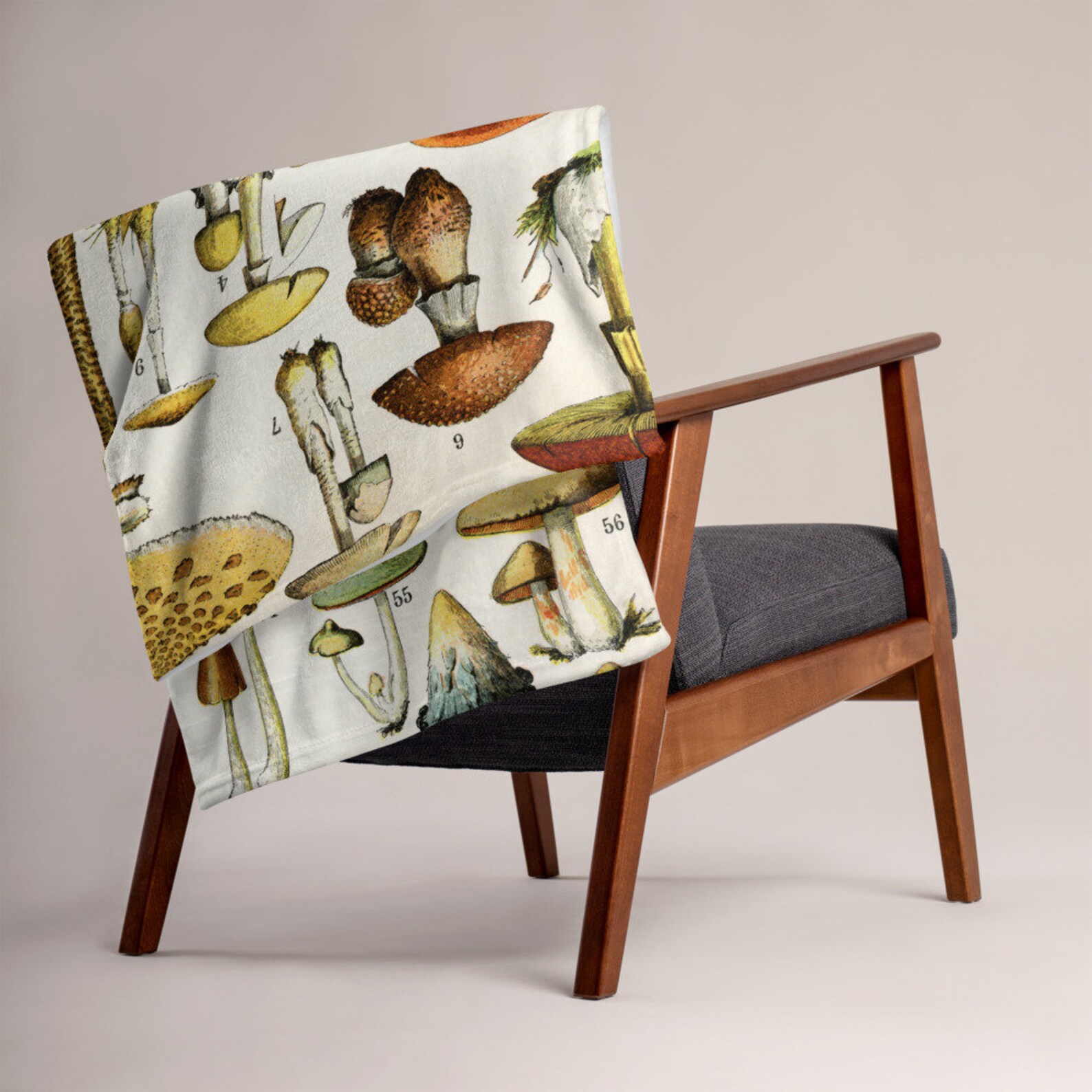 Mushroom Vintage Print Throw Blanket Mushrooms Art Throw Etsy