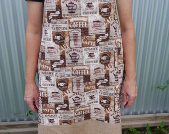 Coffee lovers apron, cotton apron, adult apron.