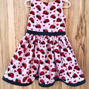 Ladybug sleeveless boat neck dress, little girl dress, toddler dress, twirling dress