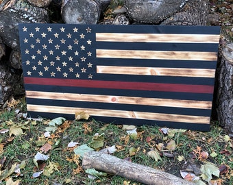 Thin Red Line Wooden Flag