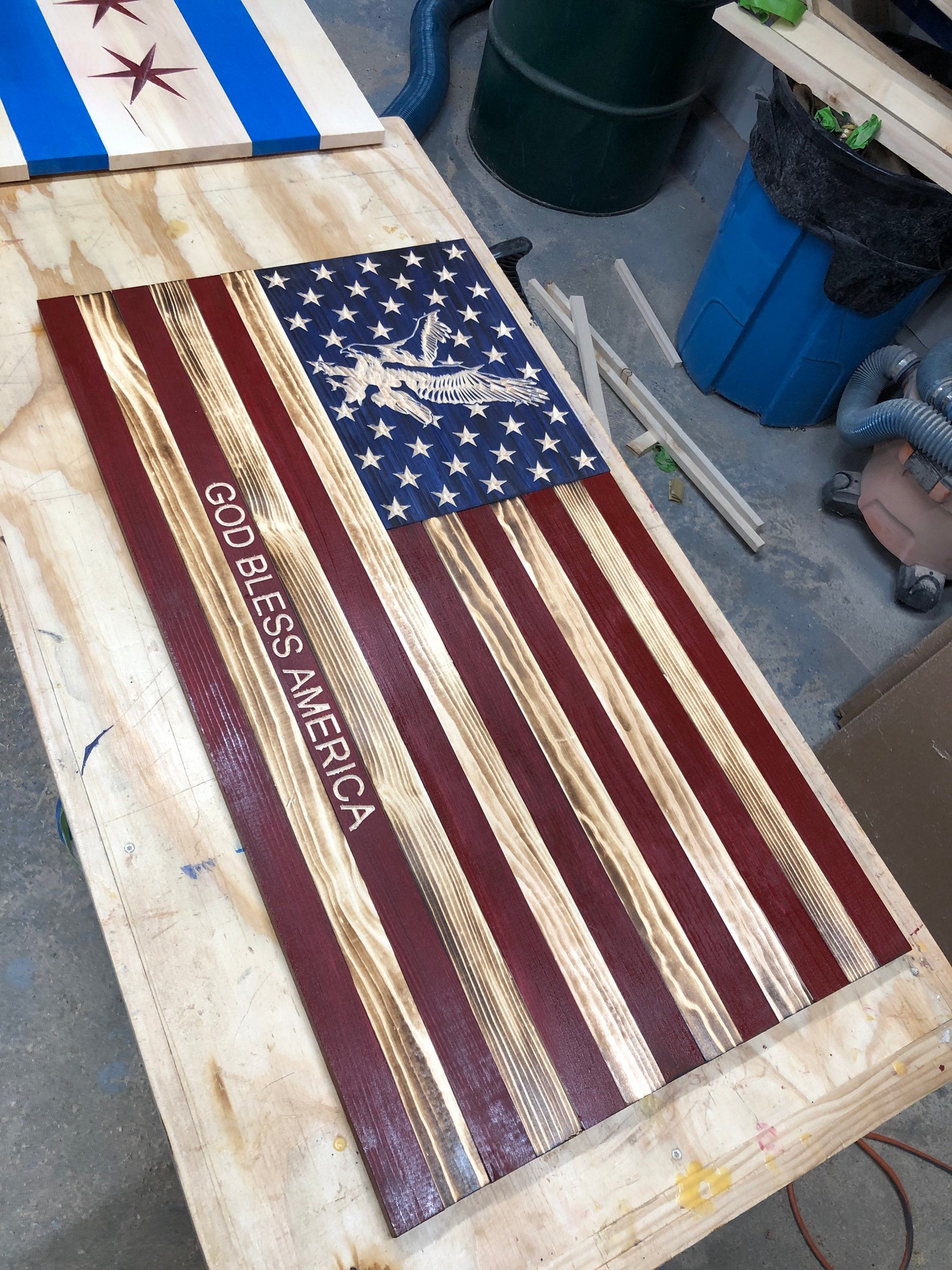 Large Wooden American Flag, USA Flag Wall Decor for Farmhouse 36 X 19