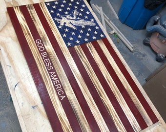 Large Wooden American Flag, USA Flag Wall Decor for Veterans 36’’ x 19’’