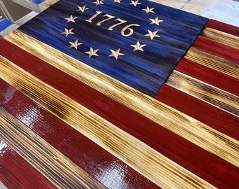 Large Wooden American 1776 Flag, USA Flag Wall Decor 36’’ x 19’’