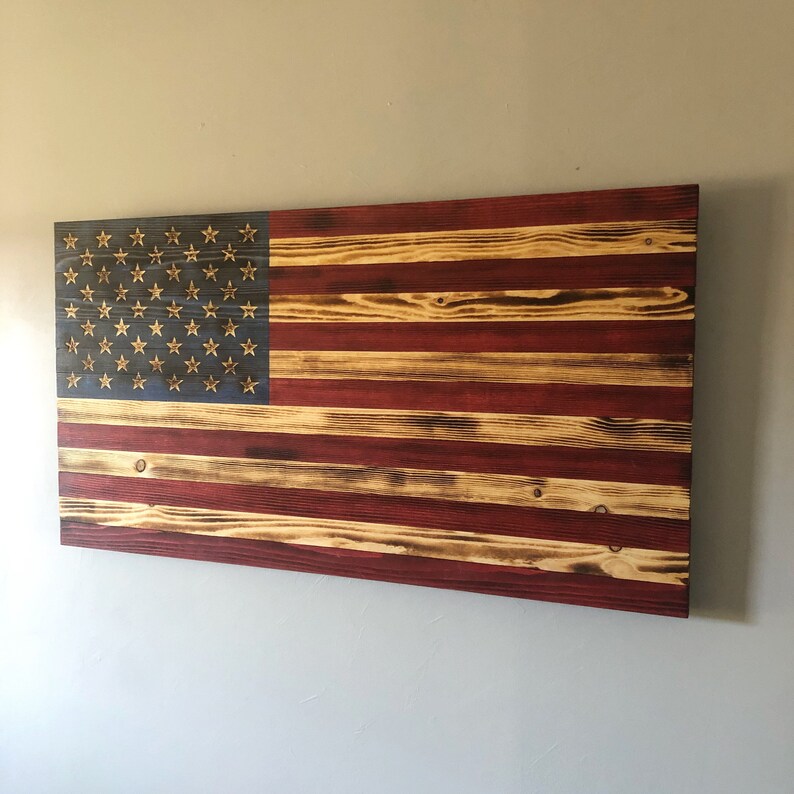 Large Wooden American Flag, USA Flag Wall Decor for Farmhouse 36 X 19