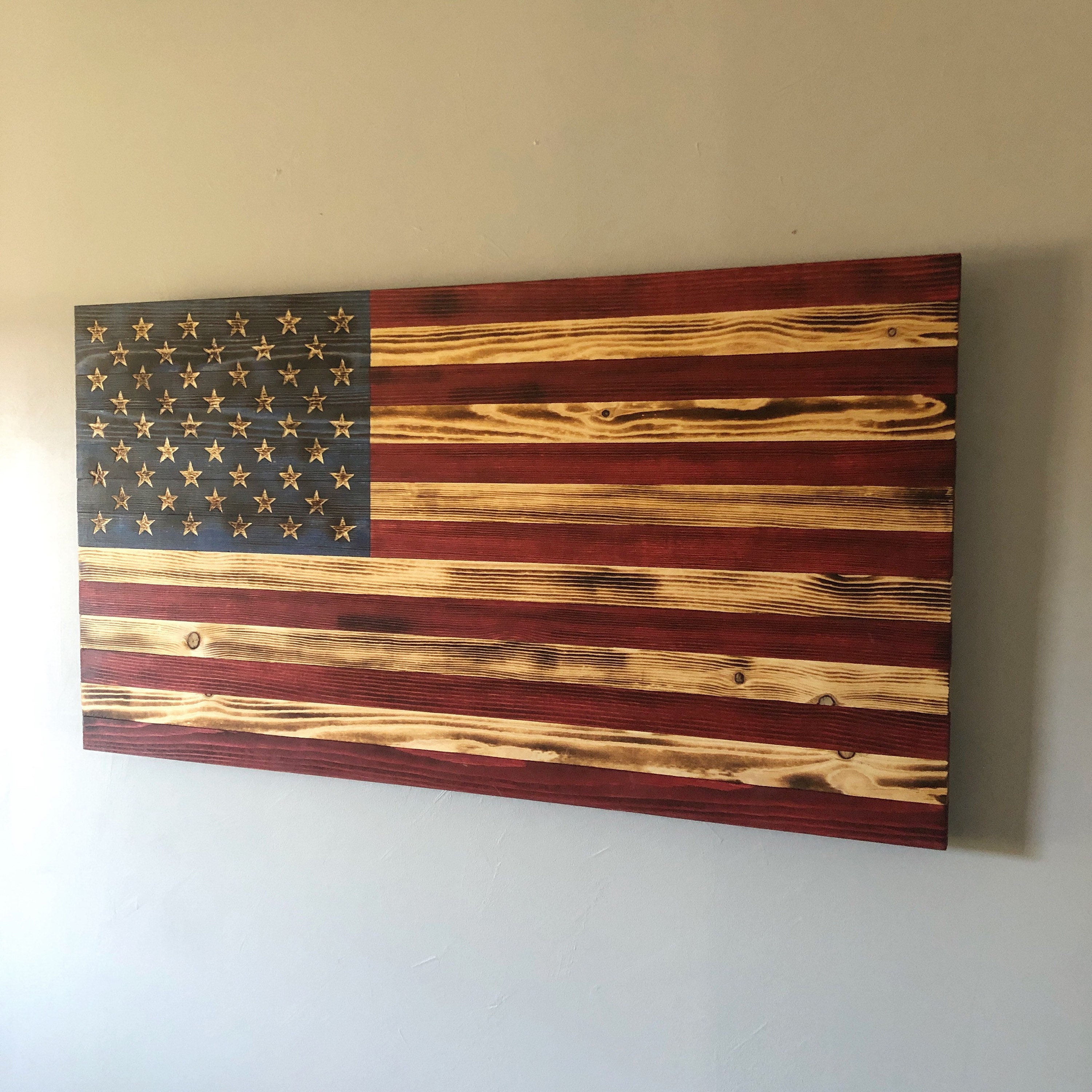 Large Wooden American Flag, USA Flag Wall Decor for Farmhouse 36 X 19