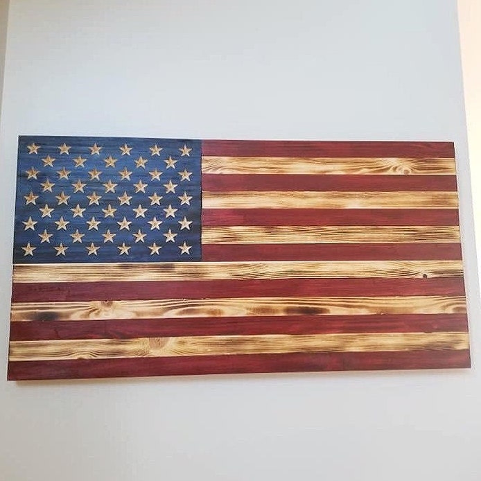 Large Wooden American Flag, USA Flag Wall Decor for Farmhouse 36 X 19