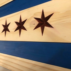 Chicago Flag - Natural Wood with paint