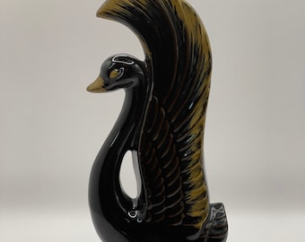 Vintage Black Swan Figurine with Gold Accents