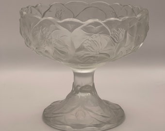 Vintage Fenton Water Lily Compote, Satin Glass