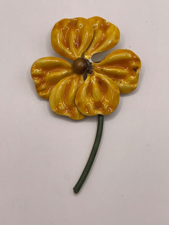 Original by Robert Yellow Enamel Flower Brooch