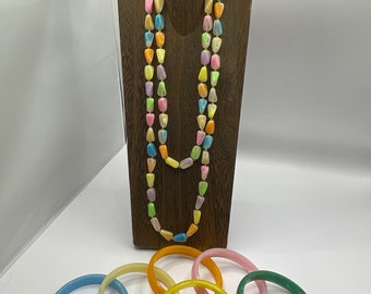 Vintage Candy Colored Necklace with 6 Bracelets