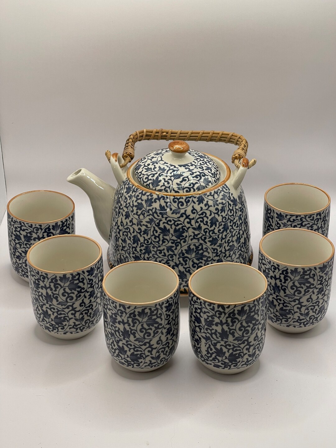 Vintage Herbal Tea Pot With Six Cups Etsy