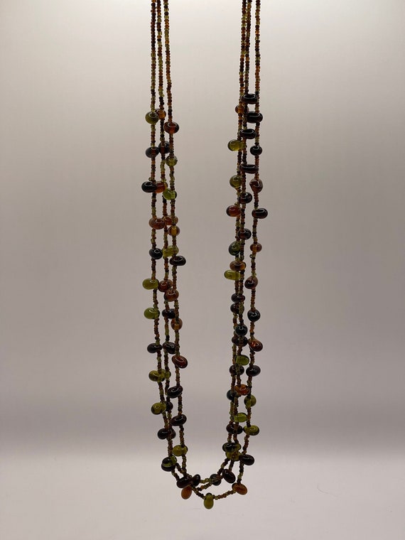 Vintage 3 Strand Glass Bead Necklace - image 1