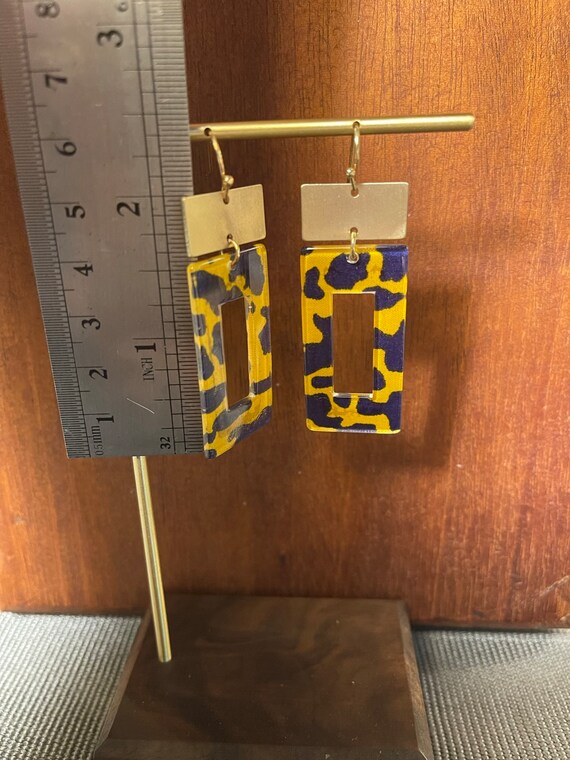 Tortoise Shell Patterned and Goldtone Block Shape… - image 2