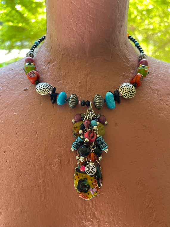Treska Multi Colored Bead Necklace on Memory Wire… - image 1