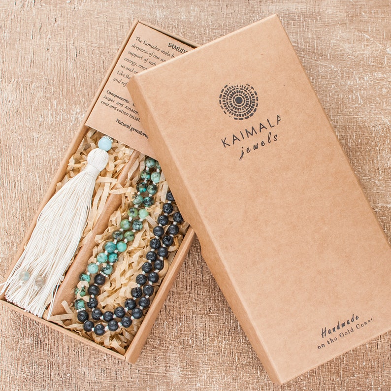 Boho necklace,Yoga Jewelry Gift For Her Strength HEALING WATERS Mala Beads 18k Gold Womens Necklace Love Gemstone Jewelry Prayer Beads