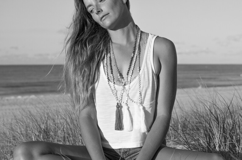 Boho necklace,Yoga Jewelry Gift For Her Strength HEALING WATERS Mala Beads 18k Gold Womens Necklace Love Gemstone Jewelry Prayer Beads