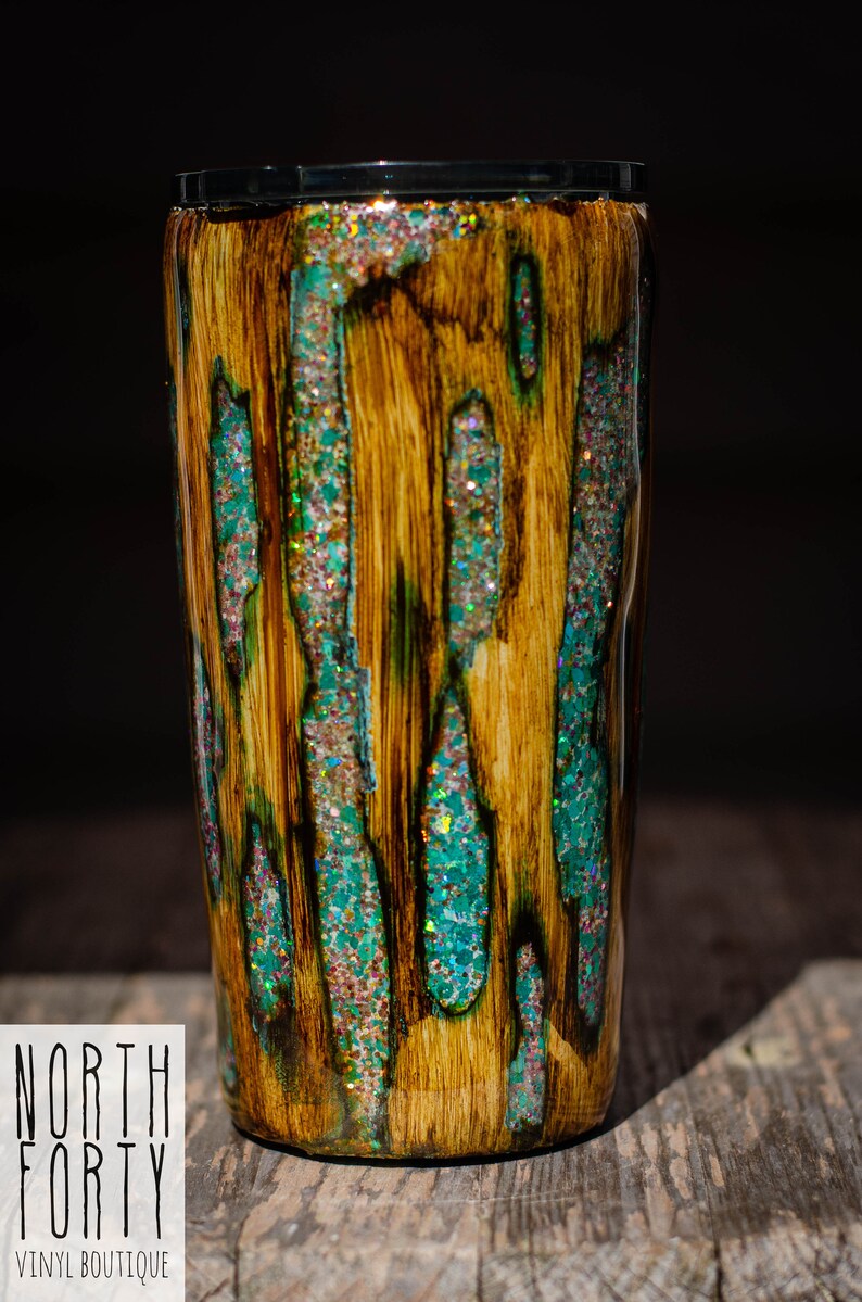 Wood Grain Geode Glitter Yeti Tumblerwood Grain Tumbler Etsy
