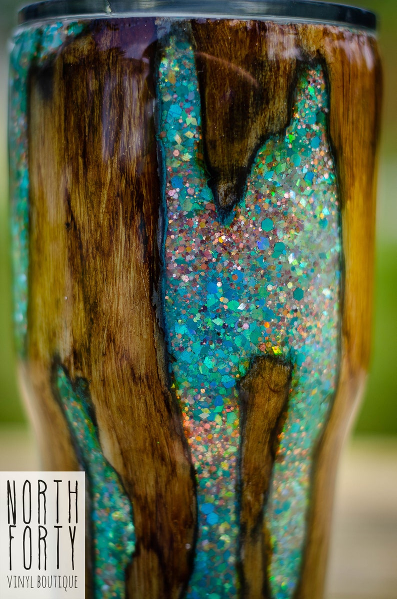 Wood Grain Geode Glitter Yeti Tumblerwood Grain Tumbler Etsy