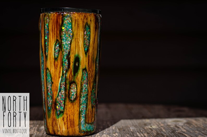 Wood Grain Geode Glitter Yeti Tumblerwood Grain Tumbler Etsy