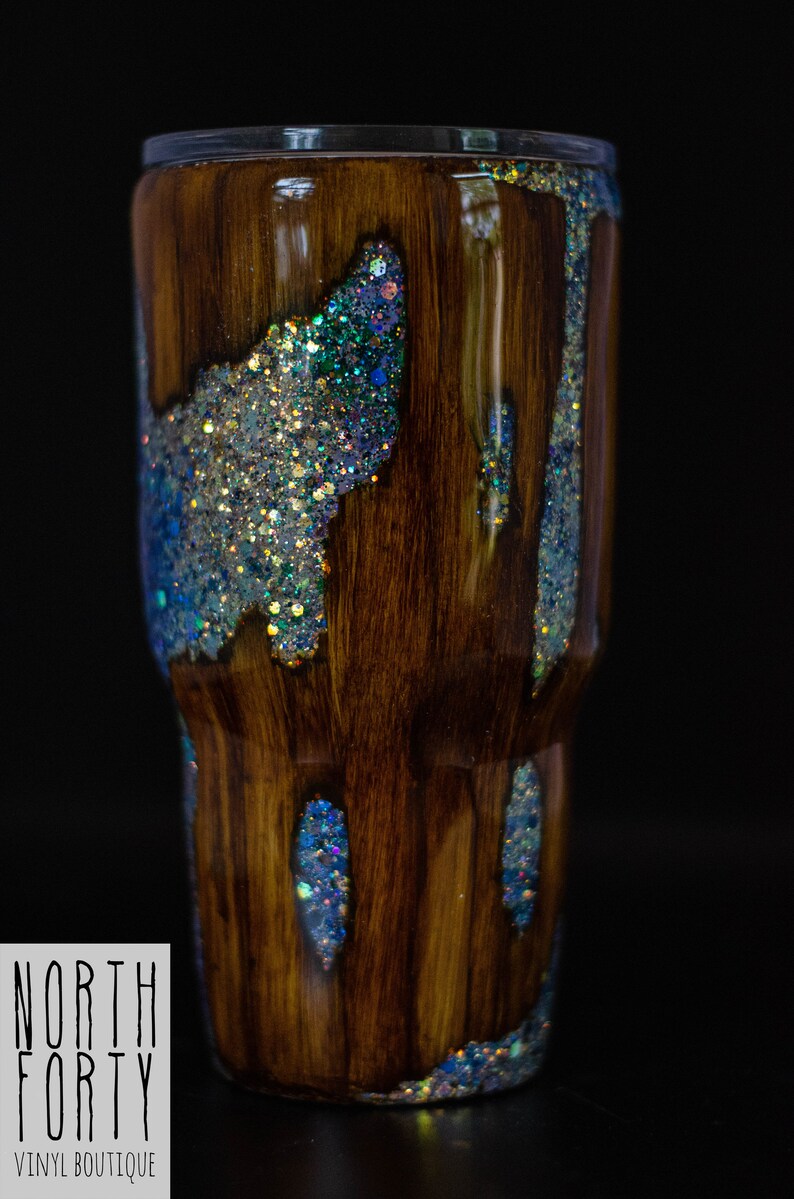 Wood Grain Geode Glitter Yeti Tumblerwood Grain Tumbler Etsy