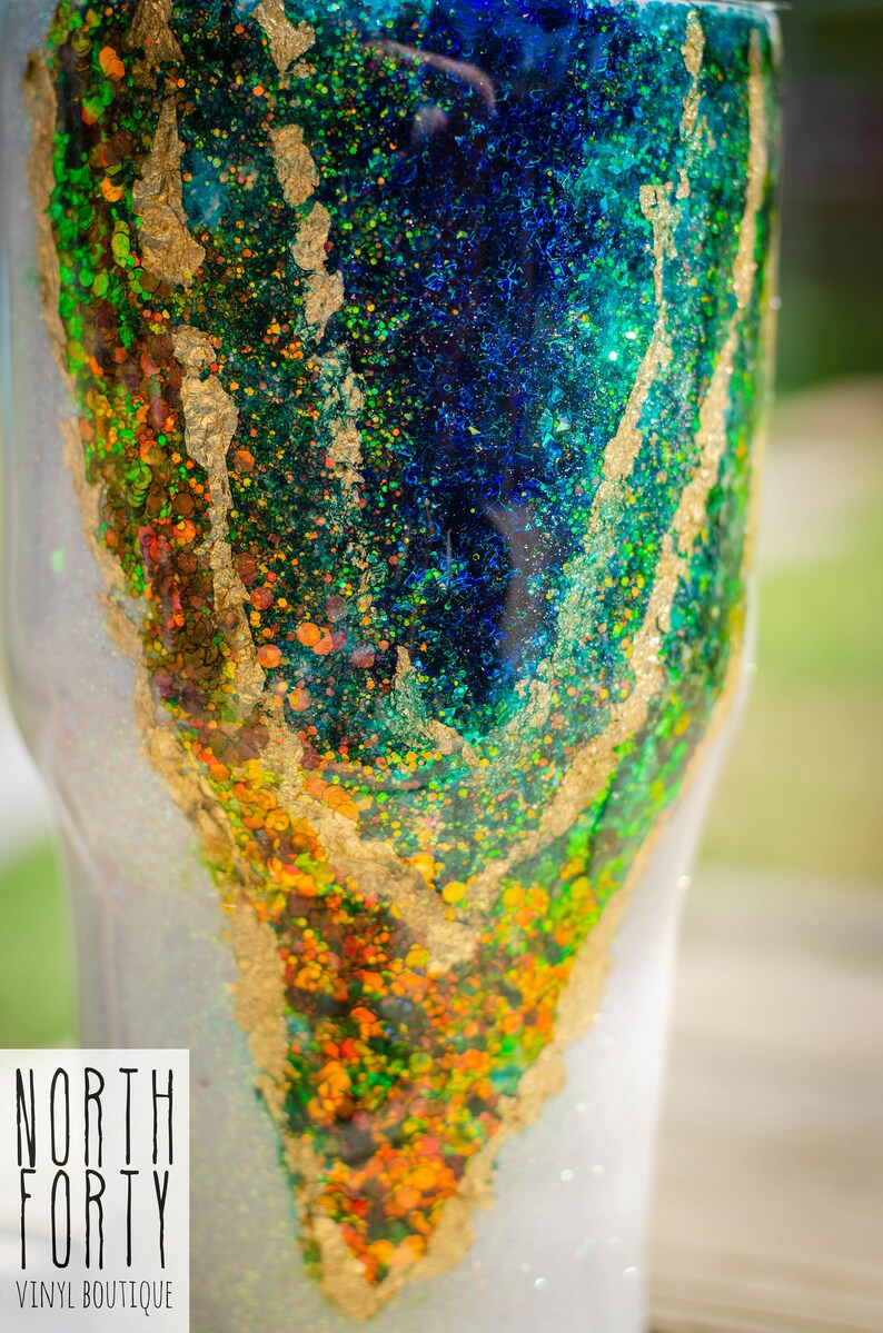 Rock geode tumbler geode glitter tumbler blue/green and gold Etsy