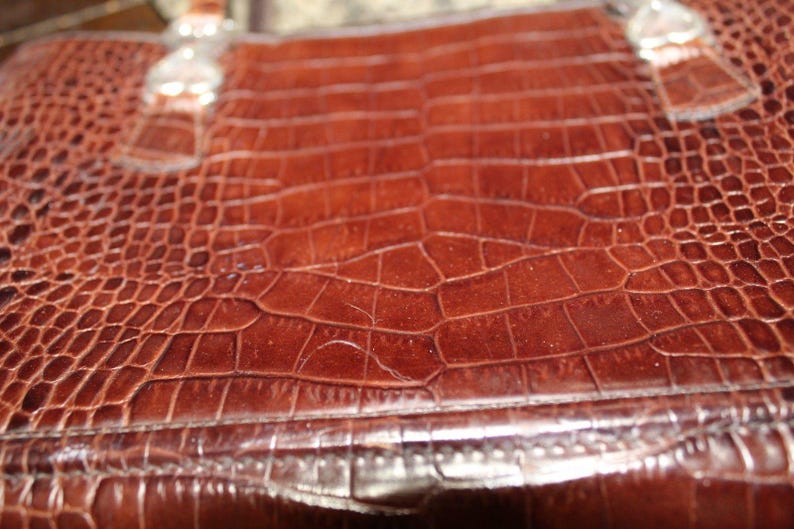 Brighton Croc Embossed Brown Leather Purse Vintage Shoulder Bag image 9