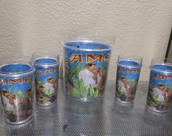 Thermo Serv Joe Camel Glasses & Ice Bucket w/Lid 4 Cups Vintage