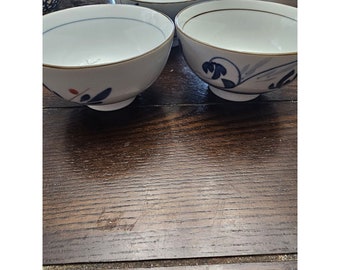 Conjunto del mercado mundial de 3 cuencos de arroz de sopa con patas orientales vintage floral azul blanco