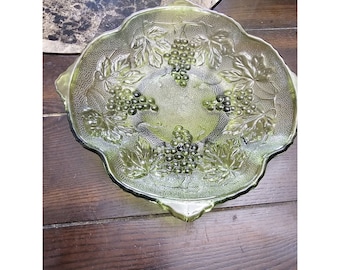 Ciotola verde con piede Anchor Hocking Uva in vetro tagliato vintage metà secolo