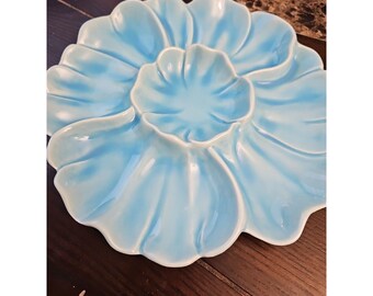 Fred Wind Ceramics Blue 9" Divided Relish Dish xx 135 Vintage USA Made