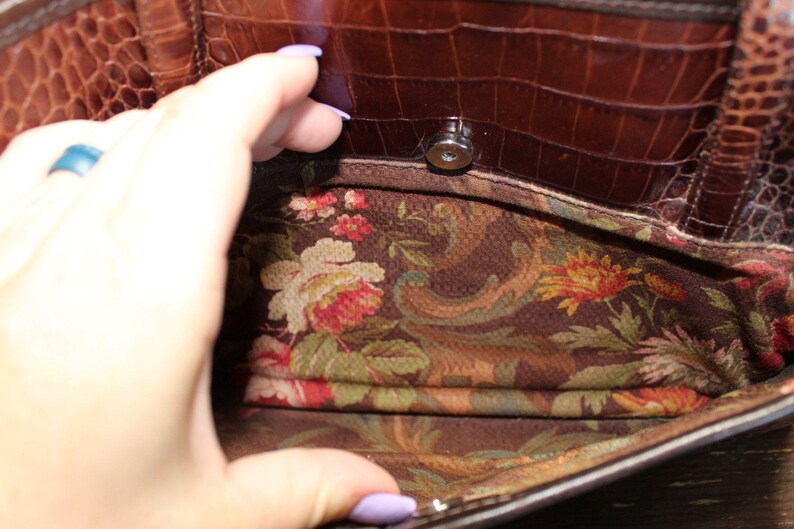 Brighton Croc Embossed Brown Leather Purse Vintage Shoulder Bag image 6