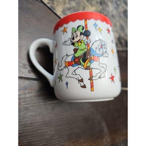 Disneyland CAROUSEL Coffee Mug Minnie Mickey Mouse DONALD DUCK Horse Vintage