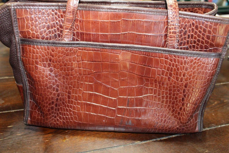Brighton Croc Embossed Brown Leather Purse Vintage Shoulder Bag image 7