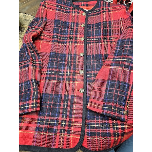 Liz Claiborne Vintage Red Plaid Wool Blazer Jacket Women's Size 8