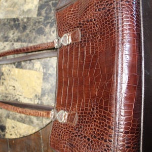 Brighton Croc Embossed Brown Leather Purse Vintage Shoulder Bag image 1