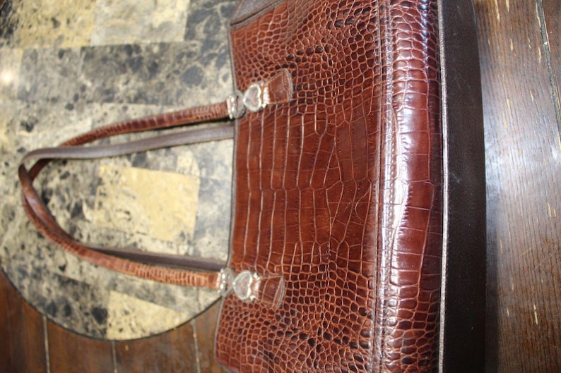 Brighton Croc Embossed Brown Leather Purse Vintage Shoulder Bag image 1